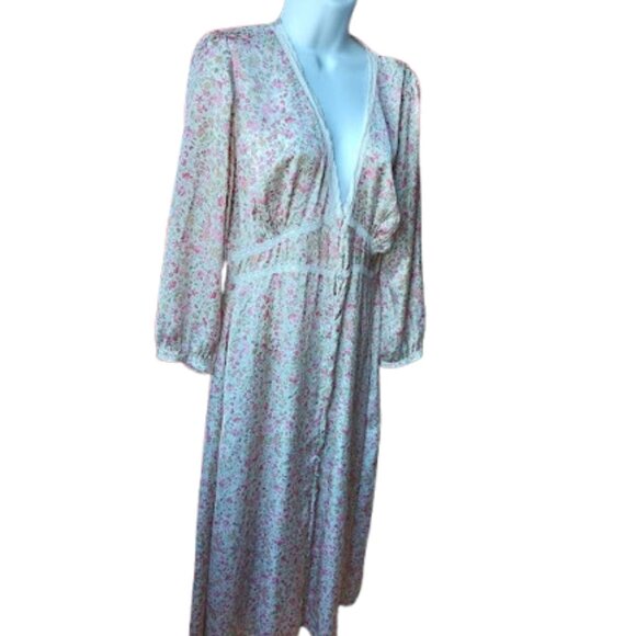 ZARA Romantic Long Sleeve Pink and White Floral Dress Size Small - Picture 5 of 11